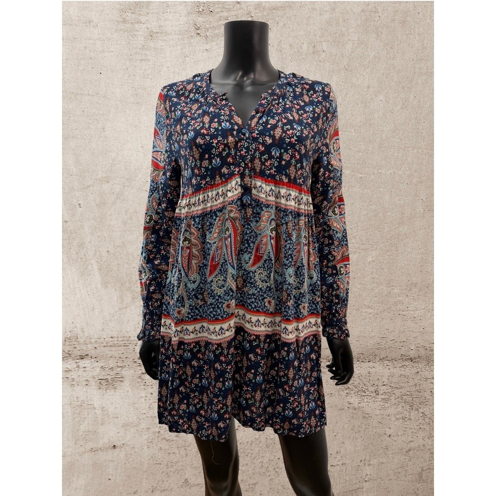 Michael Kors Floral Paisley Boho Mini Dress Women Small Navy Long Sleeve - Picture 3 of 9